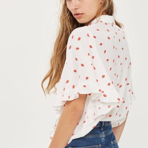 Topshop Lips print blouse - Size 2 Petite - Picture 2 of 6